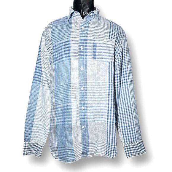 Tommy Bahama L 100% Linen Blue Striped Button Front Shirt Preppy Nautical Resort - Picture 1 of 7